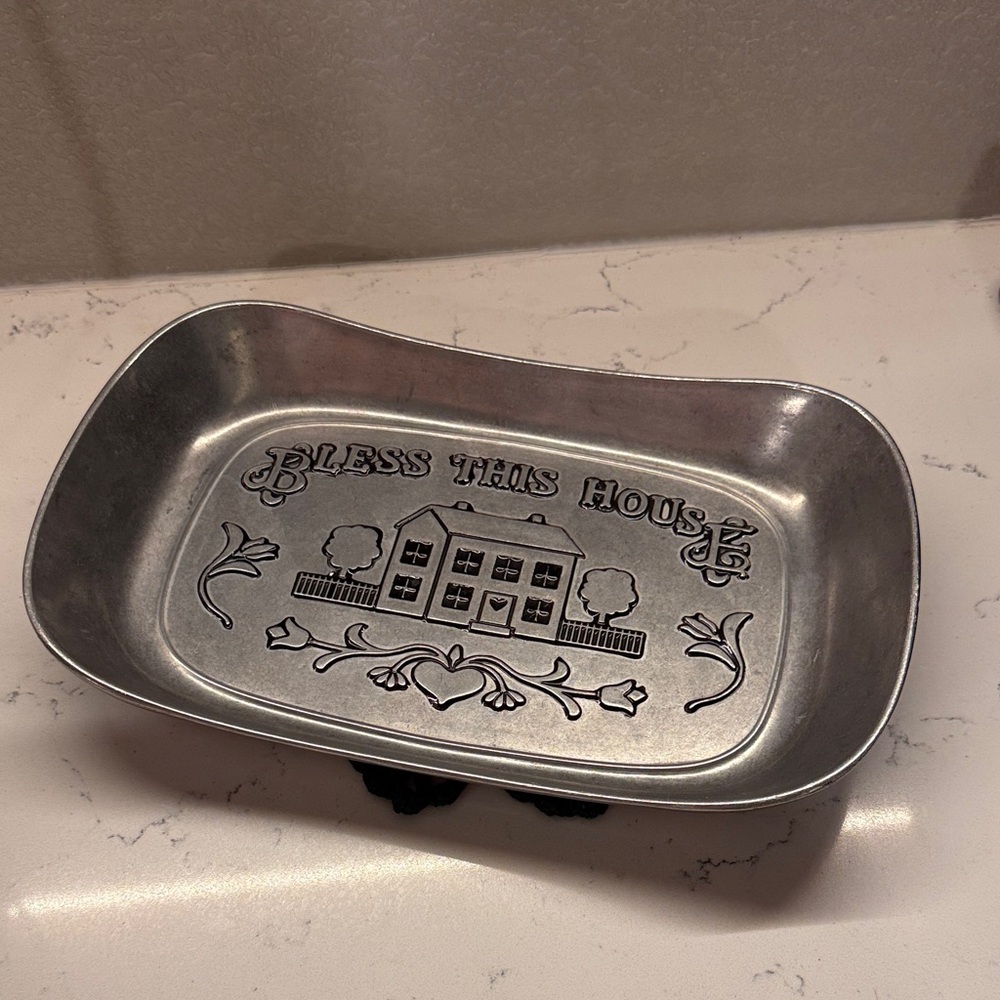 Vintage Wilton Armetale Bless This House Decorative Metal Tray - Silver